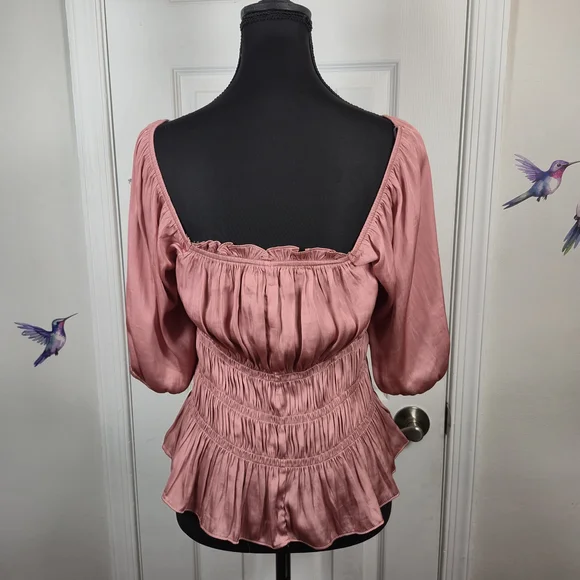 DO+BE Mauve Smocked Puff Sleeve Peplum Blouse | Romantic Valentine Top | Size S - Picture 5 of 7
